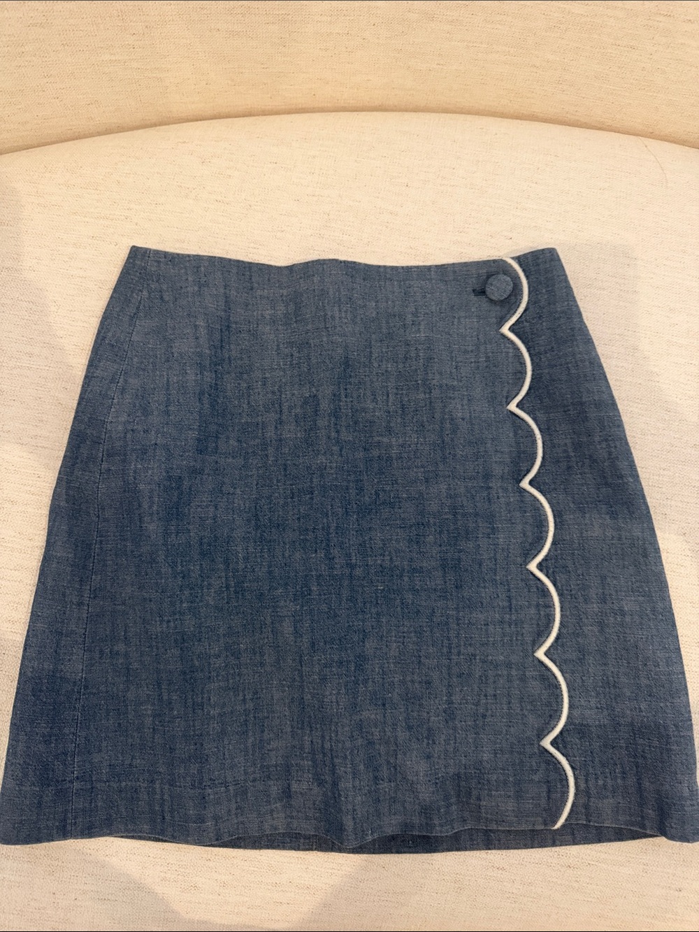 J. Crew Blue Denim Mini Skirt with Scallop Trim